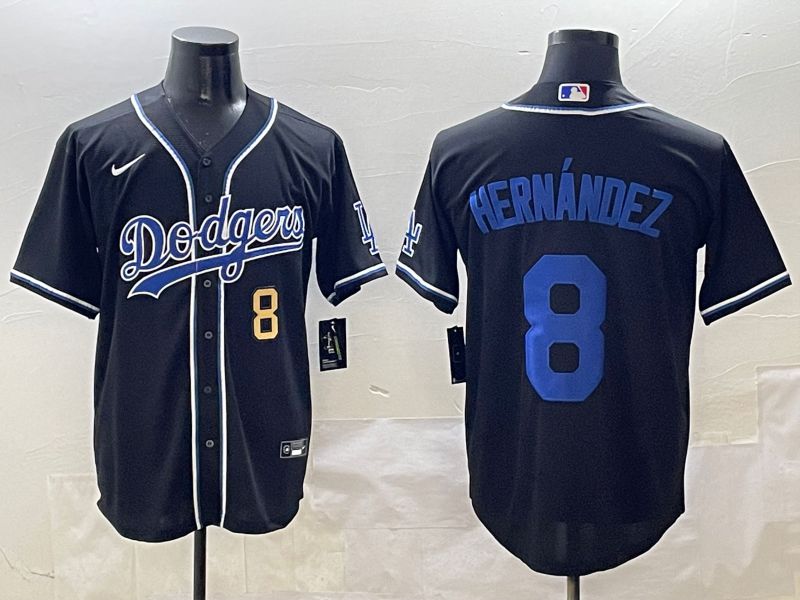 Men 2025 Los Angeles Dodgers #8 Hernandez Black Three generations Fashion Nike MLB Jersey style 3